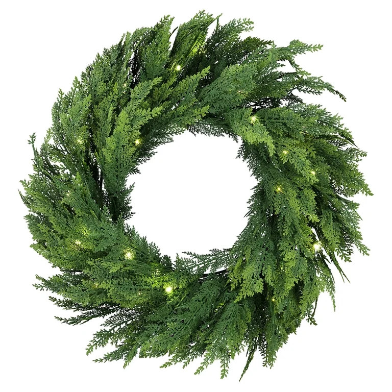 Pre-Lit Cypress Artificial Christmas Wreath, Green, 24", by Holiday Time | Walmart (US)