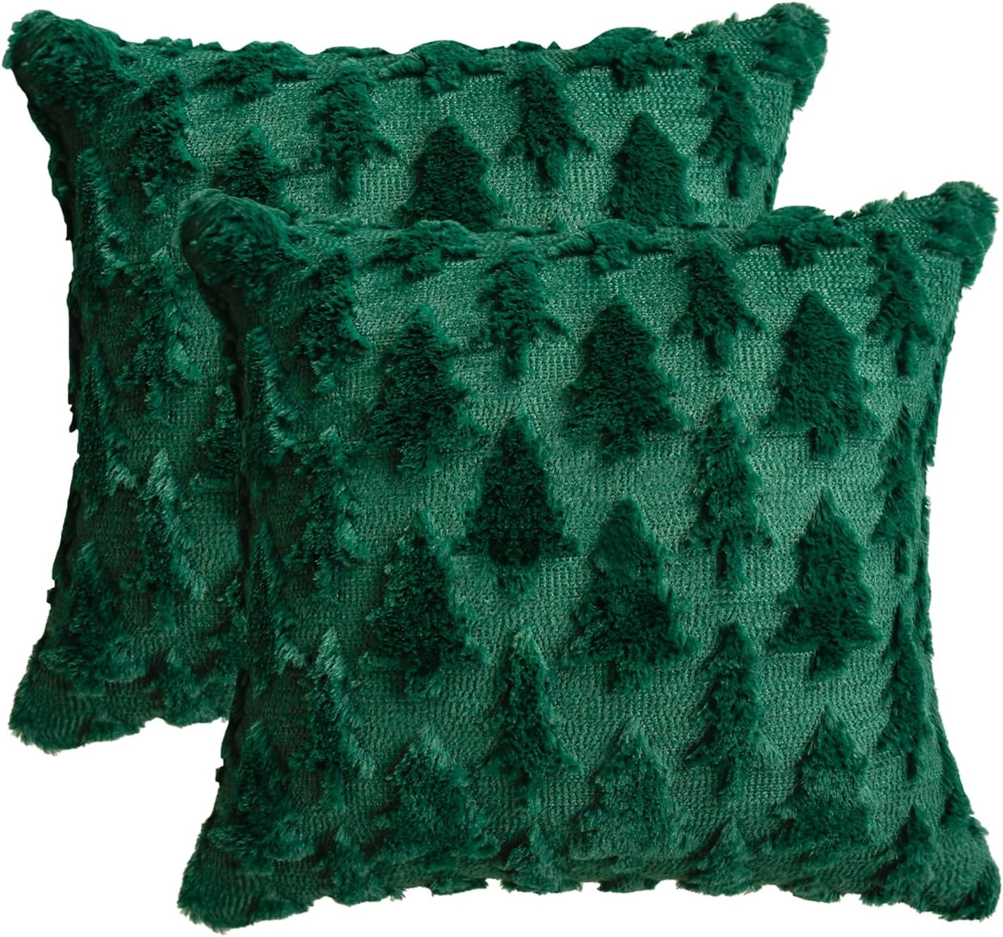 AVOIN colorlife Christmas Trees Green Throw Pillow Covers Set of 2, 18 x 18 Inch Soft Plush Faux ... | Amazon (US)