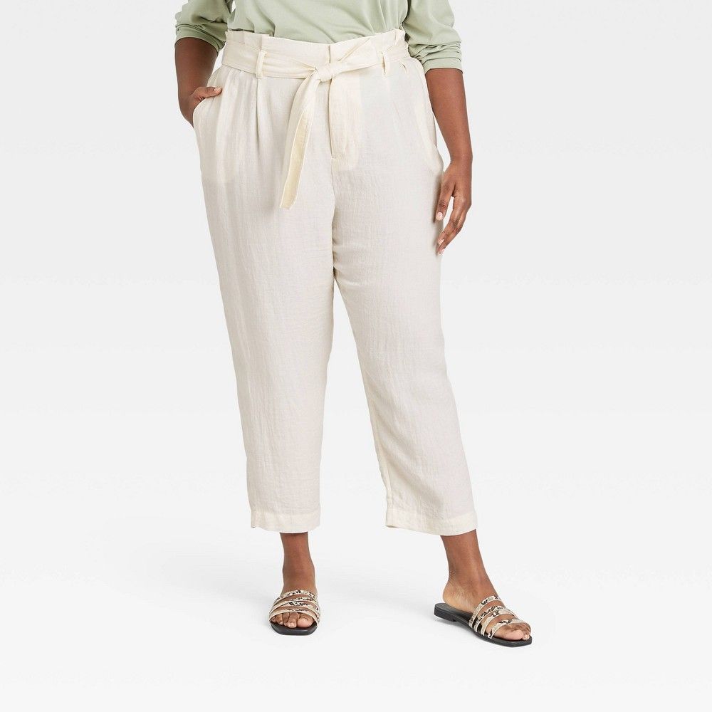 Women's Plus Size High-Rise Paperbag Ankle Pants - A New Day Cream 1X, Ivory | Target