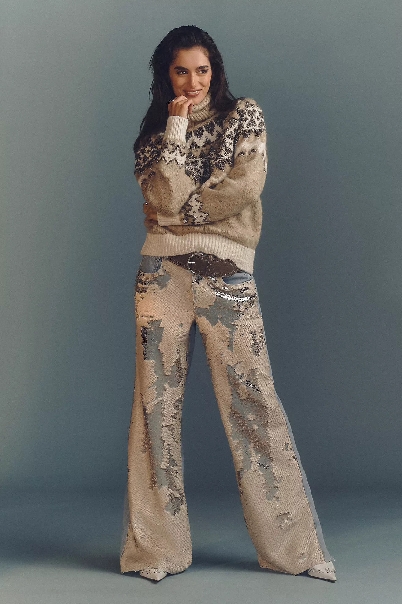 Pilcro Sequin High-Rise Wide-Leg Skater Jeans | Anthropologie (US)