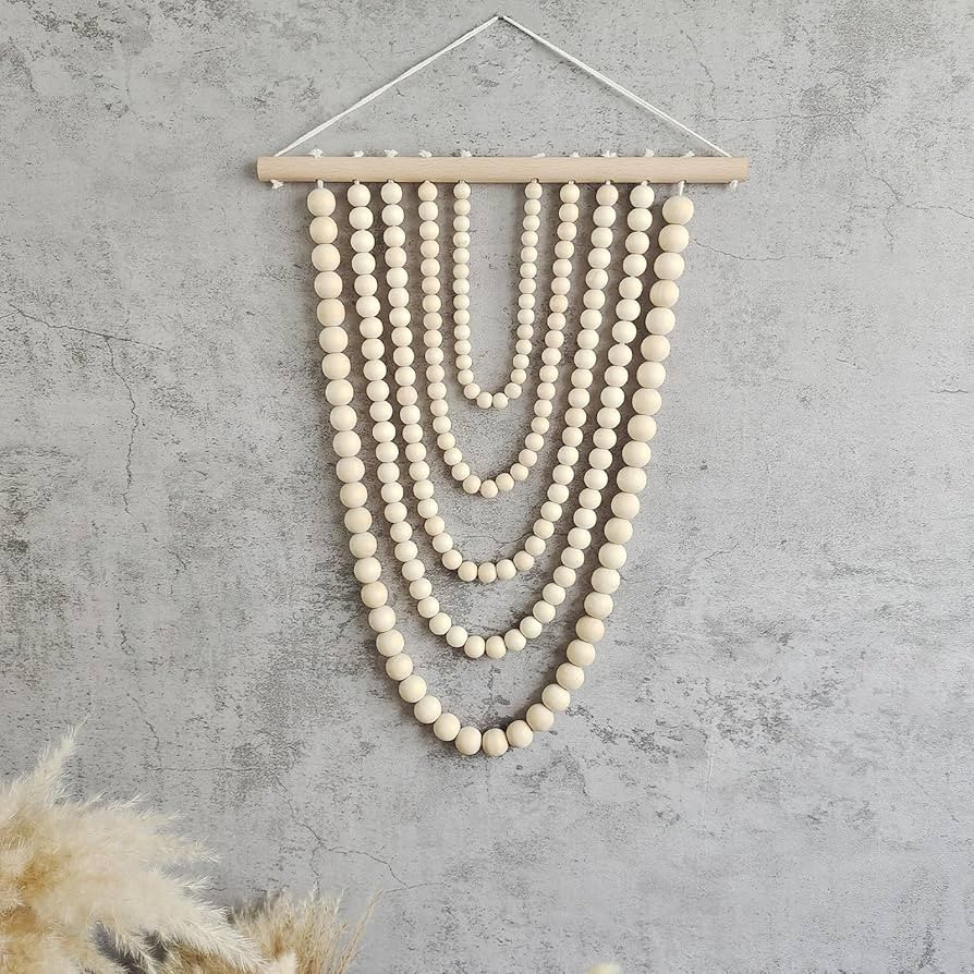 YarnieJiajia Wooden Beads Boho Home Decor Bedroom Tapestry Aesthetic Minimalist Farmhouse Wall Ha... | Amazon (US)