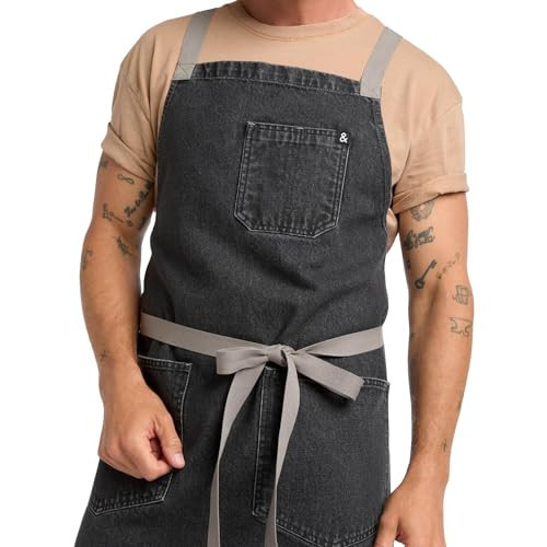 hedley & bennett Crossback Apron - Crossback Chef Apron with Pockets - 100% Cotton Denim, 8oz - Oyster Grey | Amazon (US)