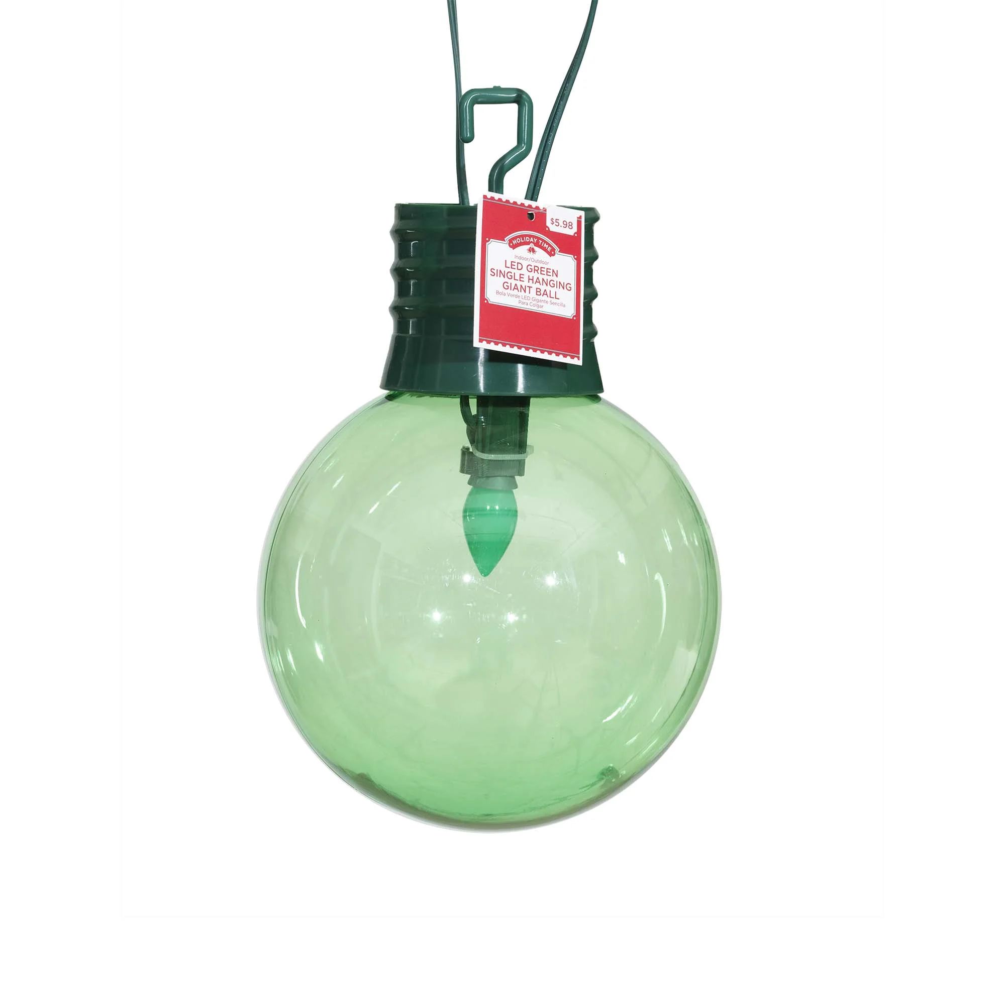 Holiday Time Single Hanging Giant LED Christmas  Ball, 7", Green | Walmart (US)