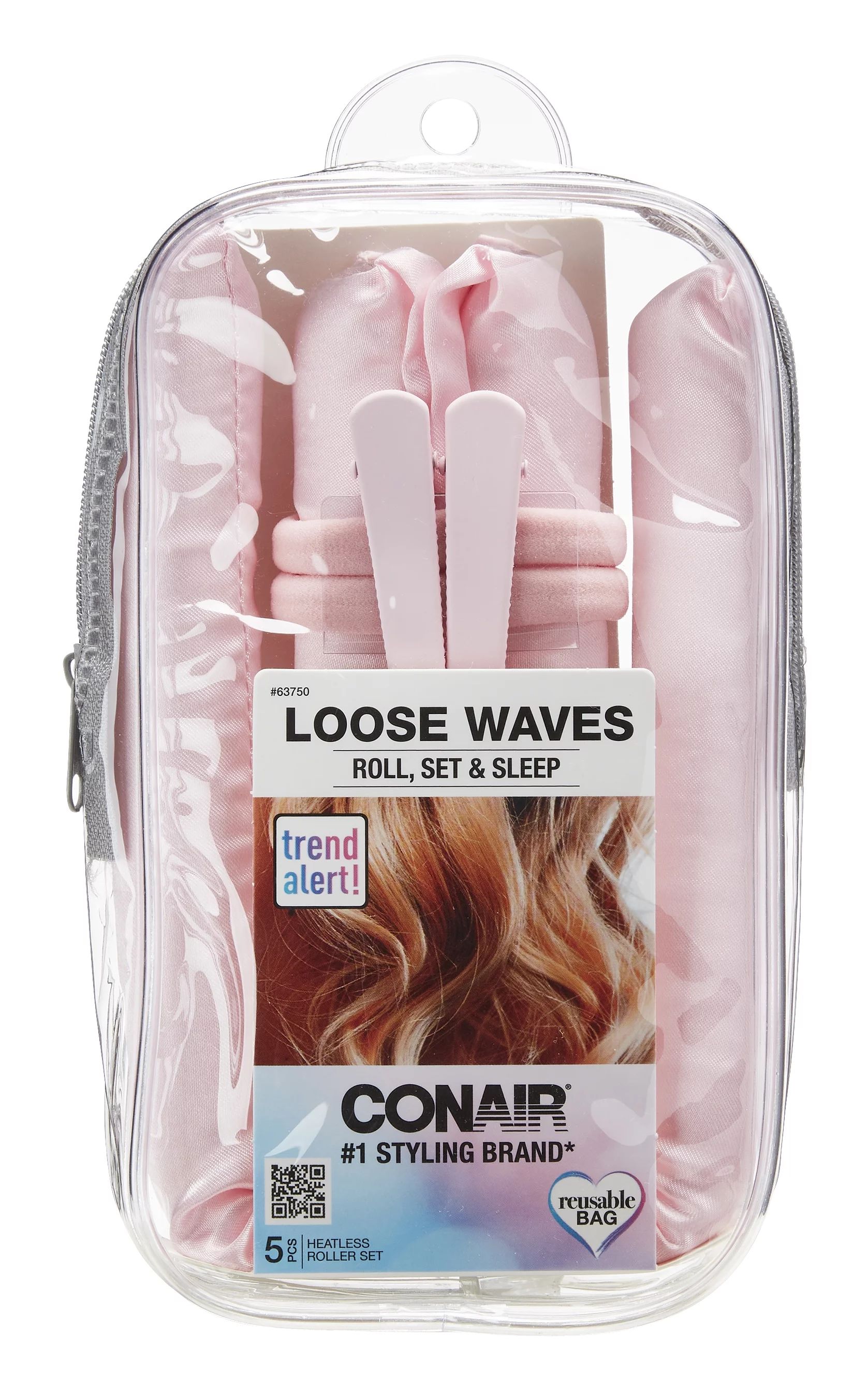 Conair Loose Waves Heatless Satin Foam Soft Twist Large Hair Roller Curling Set, 5 Ct | Walmart (US)