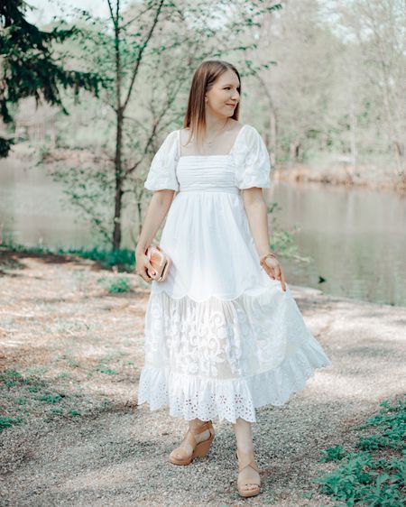 This maxi dress from Abercrombie and Fitch it the perfect white dress for any bride to wear. Love all the little details that make this dress feminine. Perfect for rehearsal dinner, bridal shower or an engagement party you have coming up. 

#LTKStyleTip #LTKWedding #LTKSaleAlert