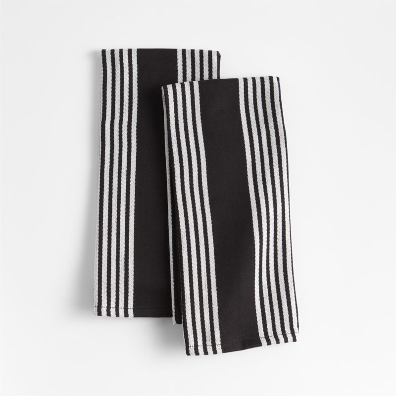 Cuisine Black with White Stripe Organic Cotton Kitchen Towels, Set of 2 + Reviews | Crate & Barre... | Crate & Barrel