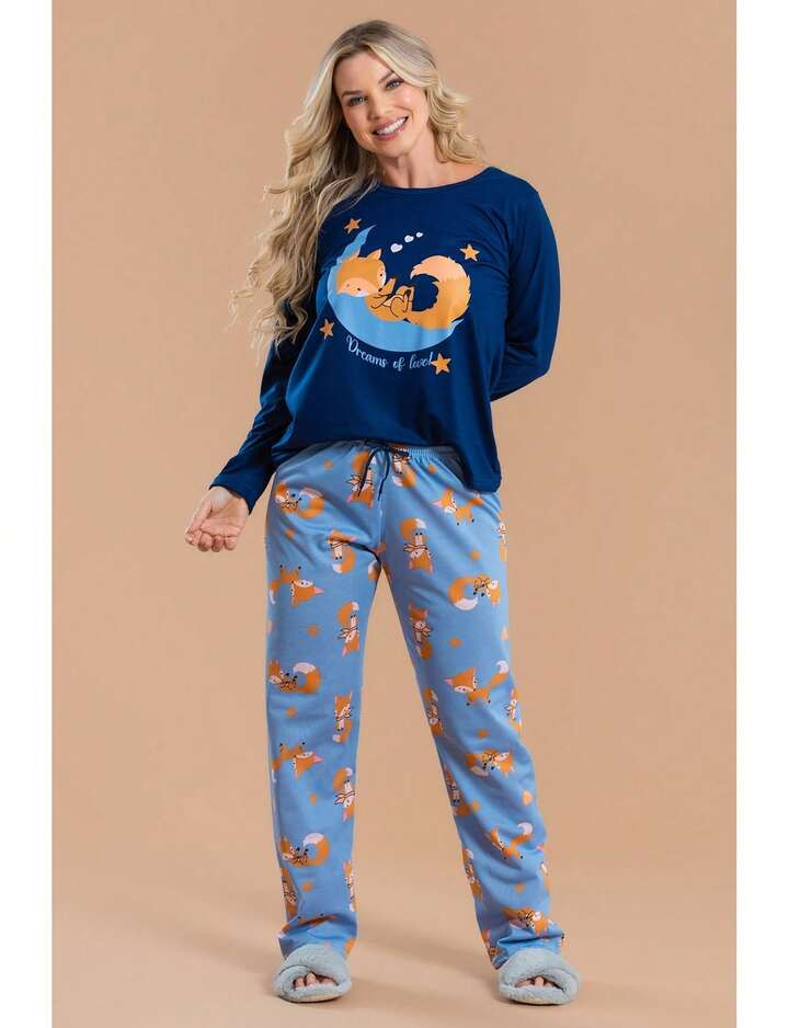 Pijama Feminino Raposa Dormindo | SHEIN