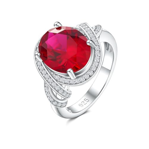 RANDES Sterling Silver Oval Red Ruby Engagement Rings for Women Size 9 | Amazon (US)