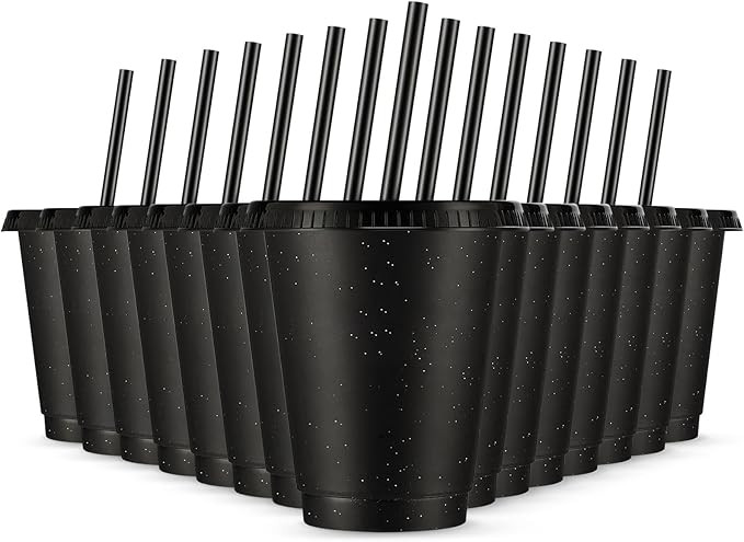 Rtteri 15 Pcs Reusable Kids Cups with Straws and Lids 16 oz Glitter Kids Tumblers Plastic Party F... | Amazon (US)