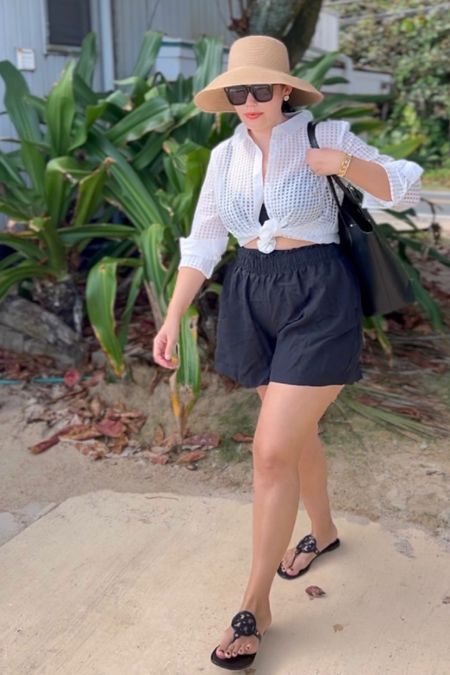 Tropical vacation outfit idea: button down shirt and wide leg shorts over a bikini. (Shirt and shorts runs true to size, I’m wearing a L shirt and XL shorts)

#LTKstyletip #LTKmidsize #LTKover40