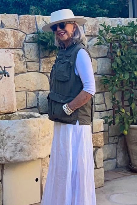 Casual maxi skirt outfit with utility vest and hat

#casualmaxi #utilityvest #rancherhat

#LTKover40 #LTKFestival #LTKSeasonal