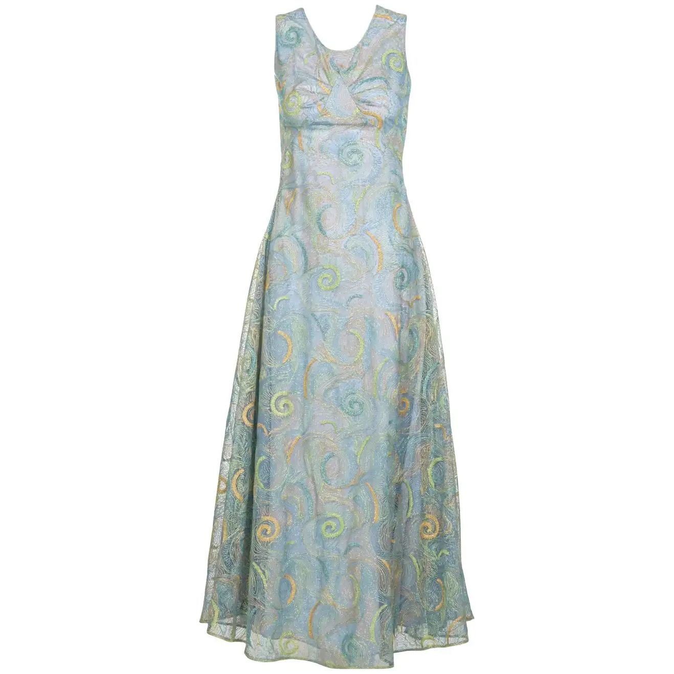 2102 Rodarte Van Gogh Multicolored Metallic Embroidered Tulle Dress | 1stDibs
