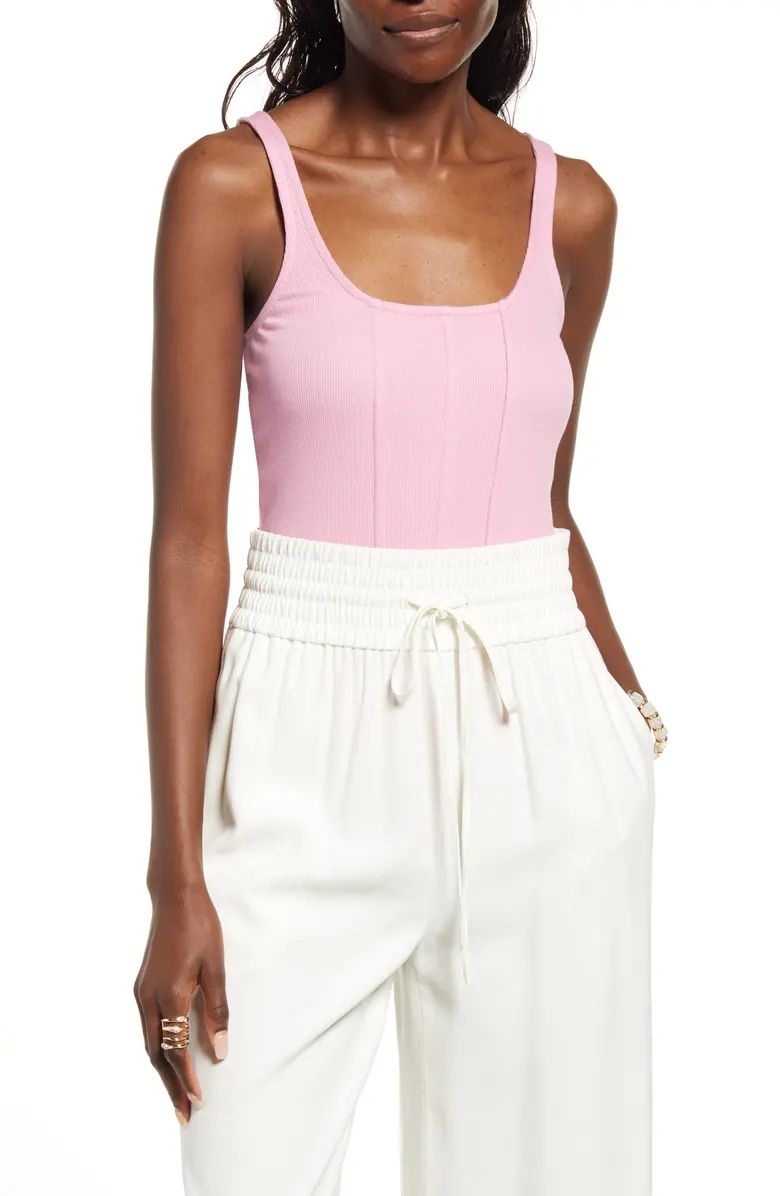 Corset Detail Cotton Blend Rib Bodysuit | Nordstrom