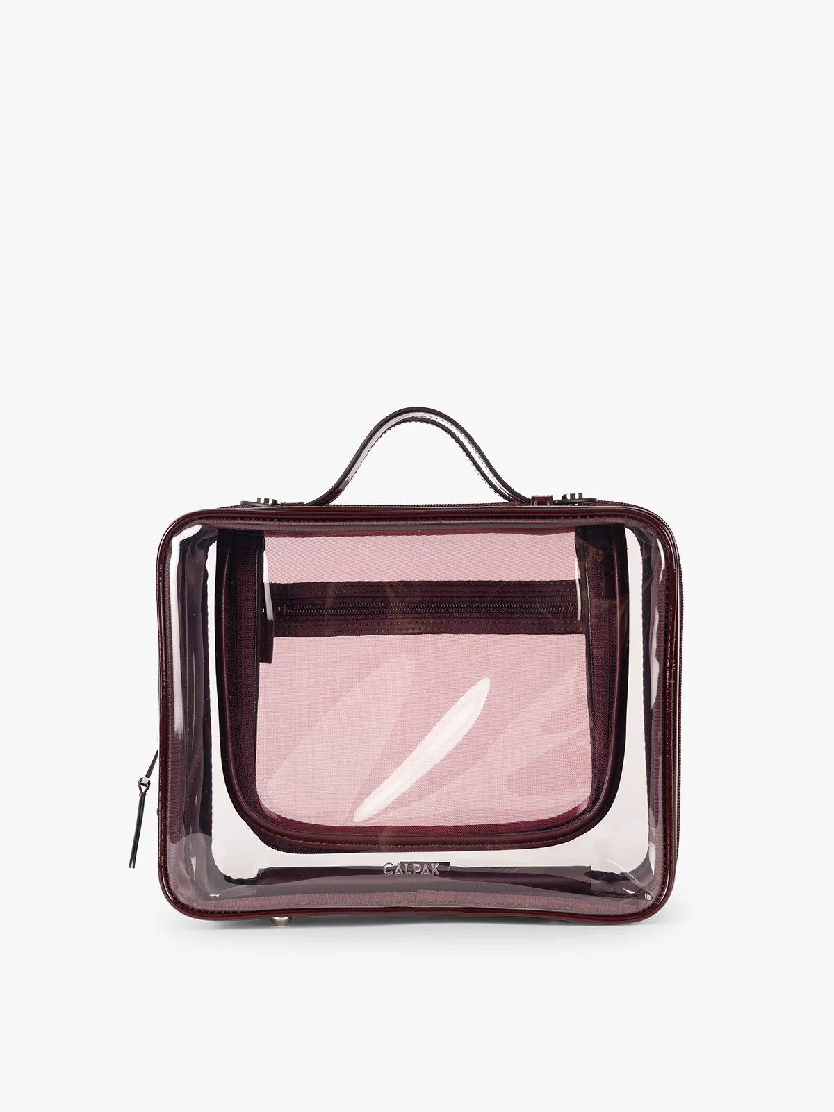 CALPAK Large Clear Cosmetics Case in Glazed Dark Cherry | CALPAK