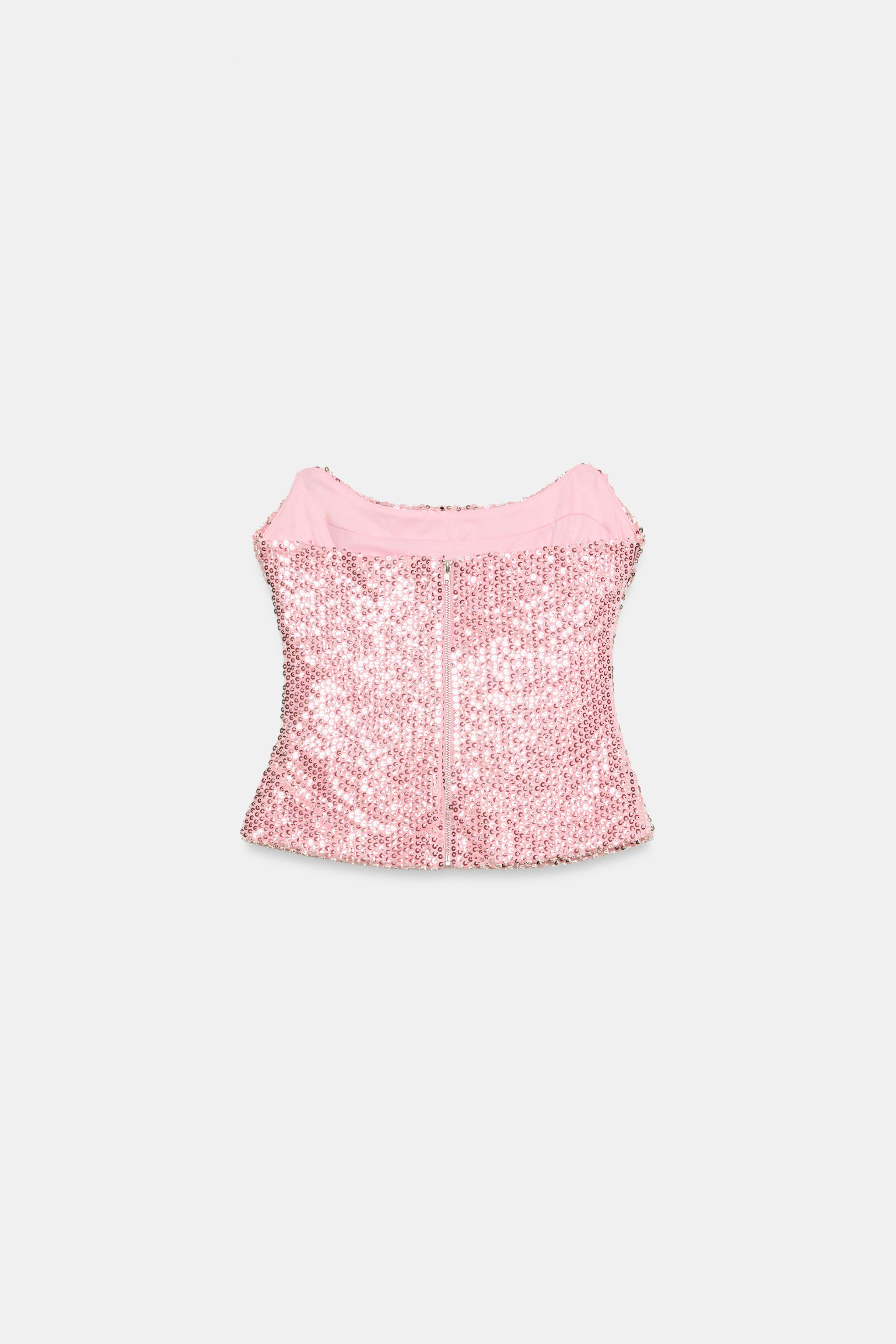 Draped, off-the-shoulder top featuring sequin appliqu\u00e9 detail, interior lining and zip faste... | Zara UK