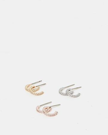 set of three cubic zirconia post back hoop earrings | Express