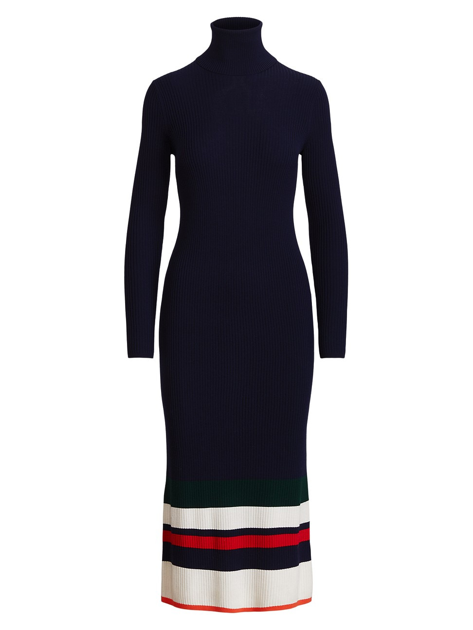 Women's Stripe Wool Rib-Knit Turtleneck Day Dress - Navy Multi - Size Small | Saks Fifth Avenue