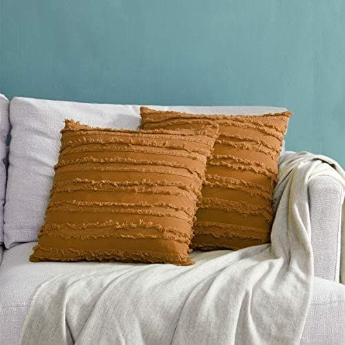 GIGIZAZA Decor Throw Couch Pillow Covers,24x24 Cotton Burnt Orange Cinnamon Sofa Pillows,Square S... | Amazon (US)