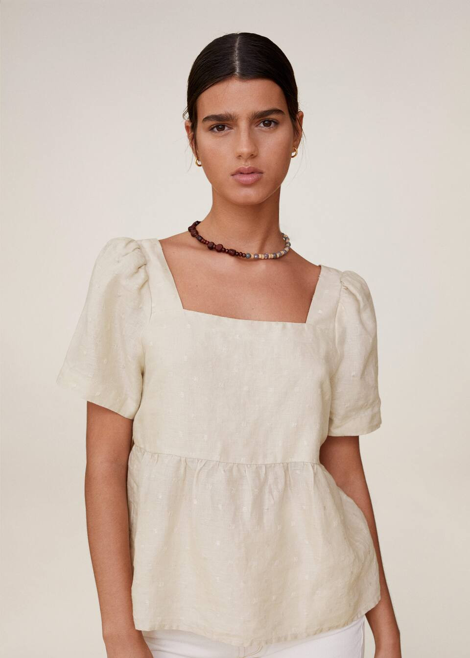 Textured linen blouse | MANGO (US)
