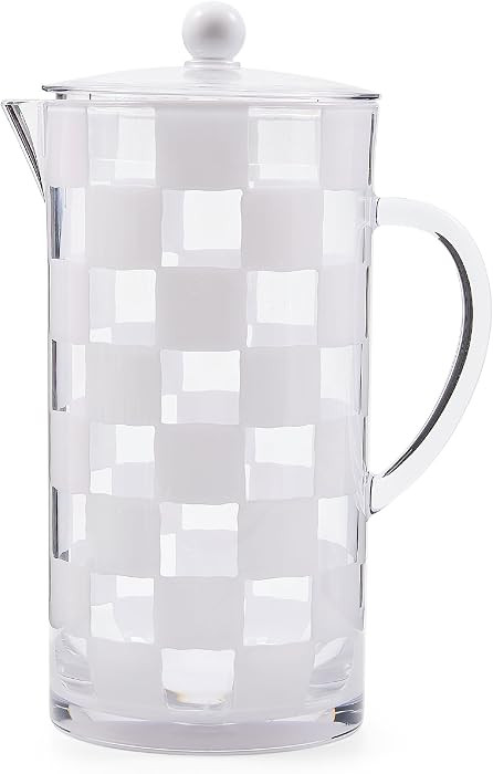 MACKENZIE-CHILDS Acrylic Pitcher with Spout for Water, Lemonade, and Farmhouse Home Decor, 2.5 Quarts, White Check | Amazon (US)