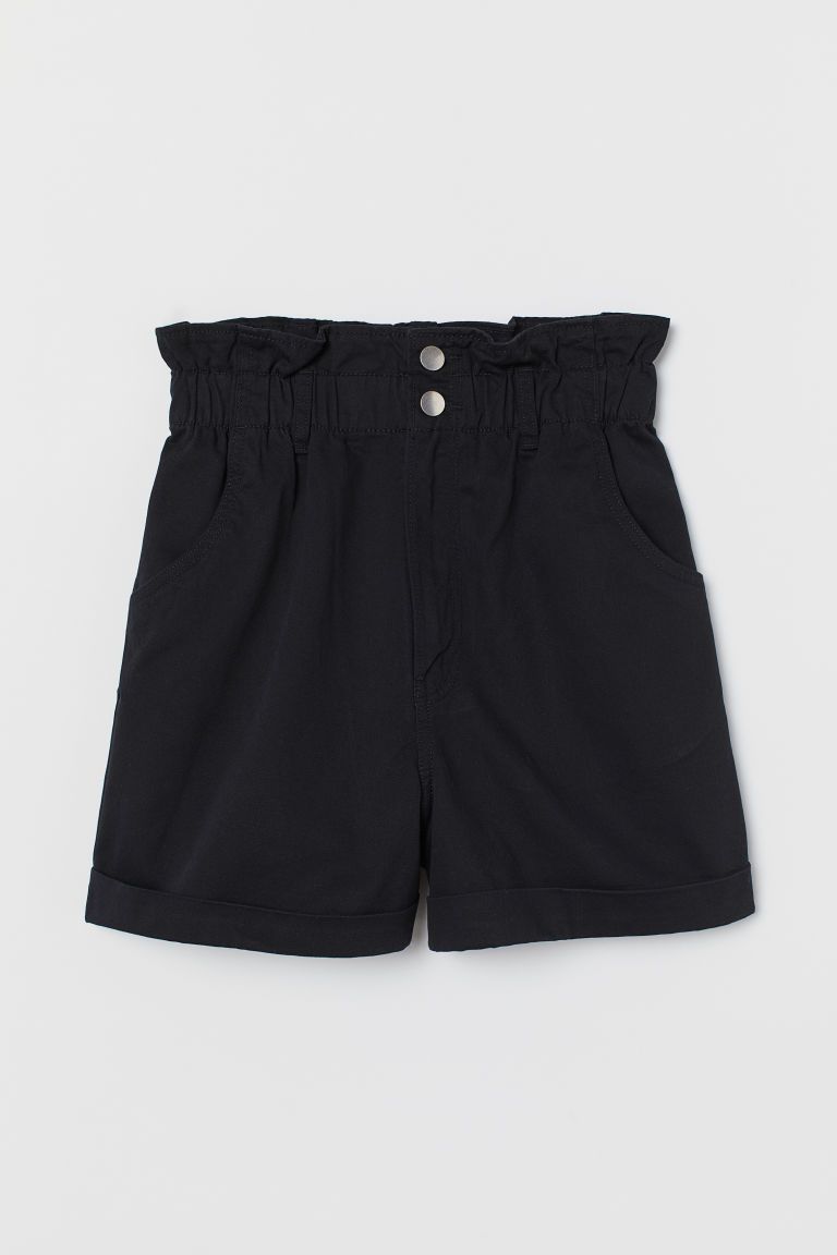 H & M - Cotton Paper-bag Shorts - Black | H&M (US)