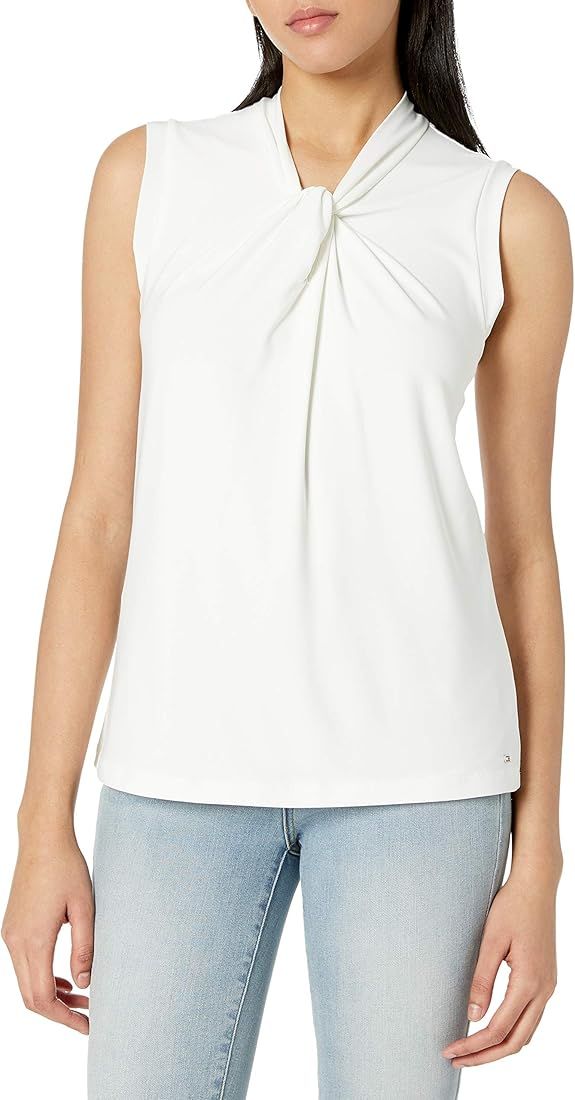 Tommy Hilfiger Sleeveless Blouse – Business Casual Women’s Tops with Knotted Neckline | Amazon (US)