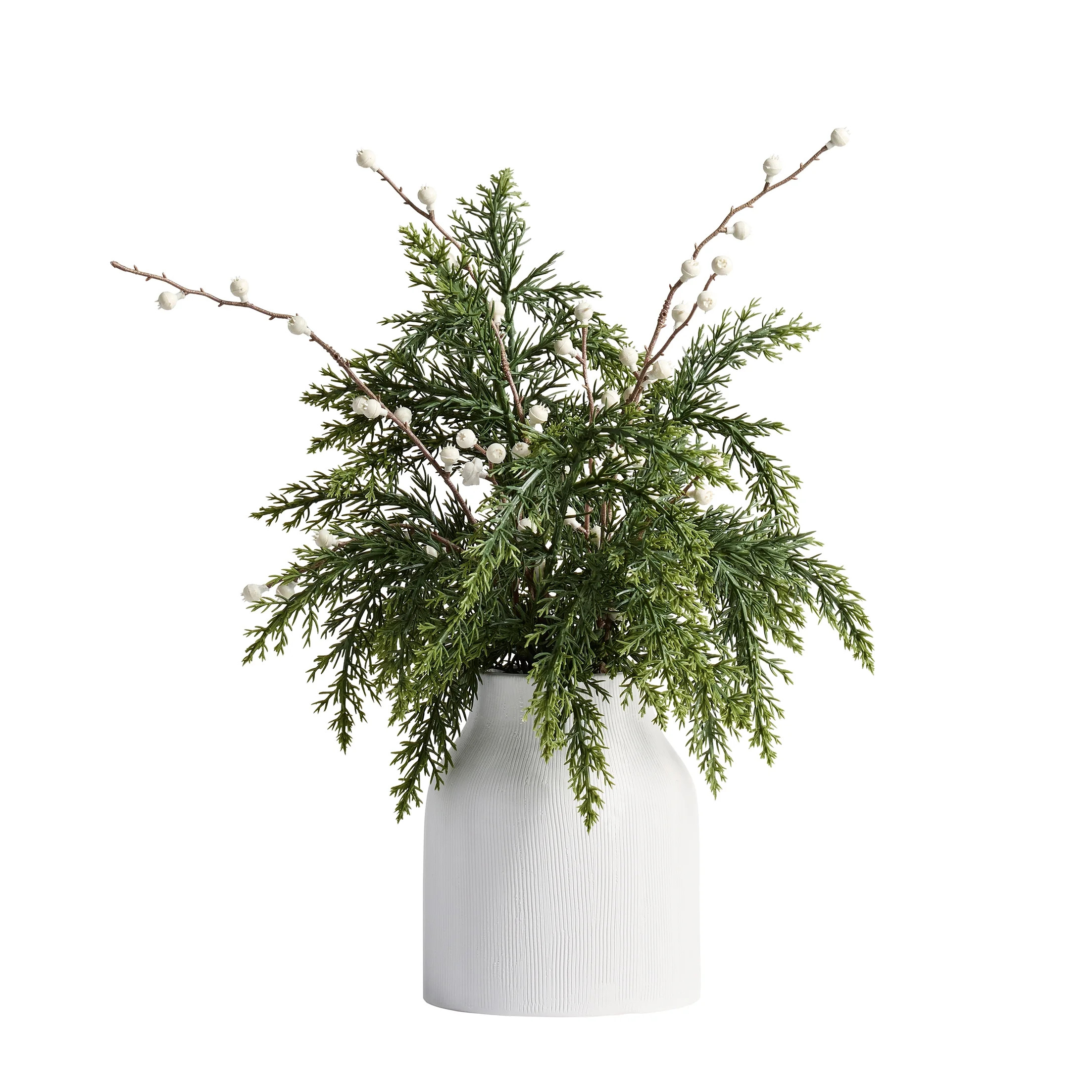 Better Homes & Gardens 16" Artificial Cypress & Berries Arrangement in Ribbed Ceramic Vase | Walmart (US)