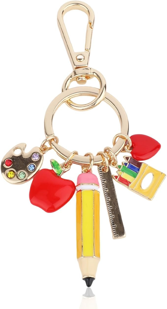 Teacher Keychain, Colorful Zinc Alloy Cute Apple Pencil Purse Pencil Apple Key Chain Bag Charm Ke... | Amazon (US)