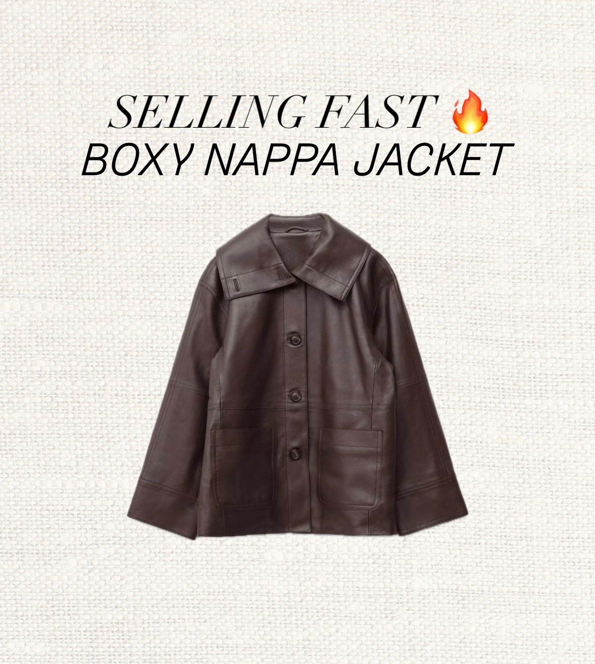 This boxy nappa jacket is already selling out fast 🔥 A timeless wardrobe investment you’ll wear on repeat — style it over denim, tailored trousers, or even dresses for that effortlessly chic look 🤎

Linked both US/UK so depending on your region the link works (or doesn’t)

Like this post to save it to your favourite folder and come back later to shop.

boxy leather jacket, brown leather jacket, chocolate jacket, nappa jacket, oversized leather jacket, fall jacket, timeless leather piece, chic outerwear, capsule wardrobe jacket, elevated basics, modern leather coat, street style jacket, autumn outerwear, luxury leather jacket, everyday leather jacket, brown outerwear, boxy coat style, minimal chic jacket, leather capsule wardrobe, trending leather jacket

#LTKStyleTip #LTKSeasonal