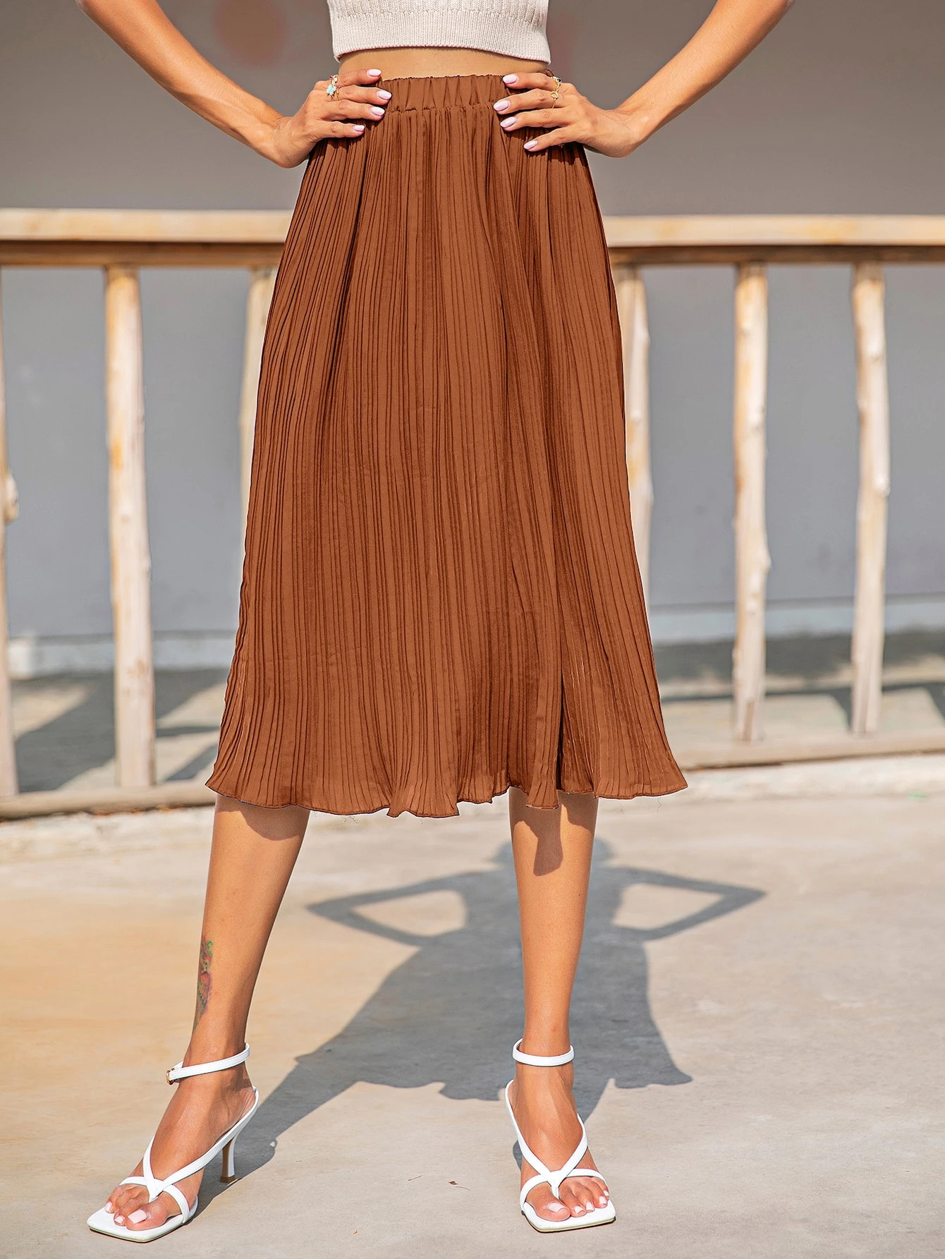 Elastic Waist Pleated Skirt | SHEIN
