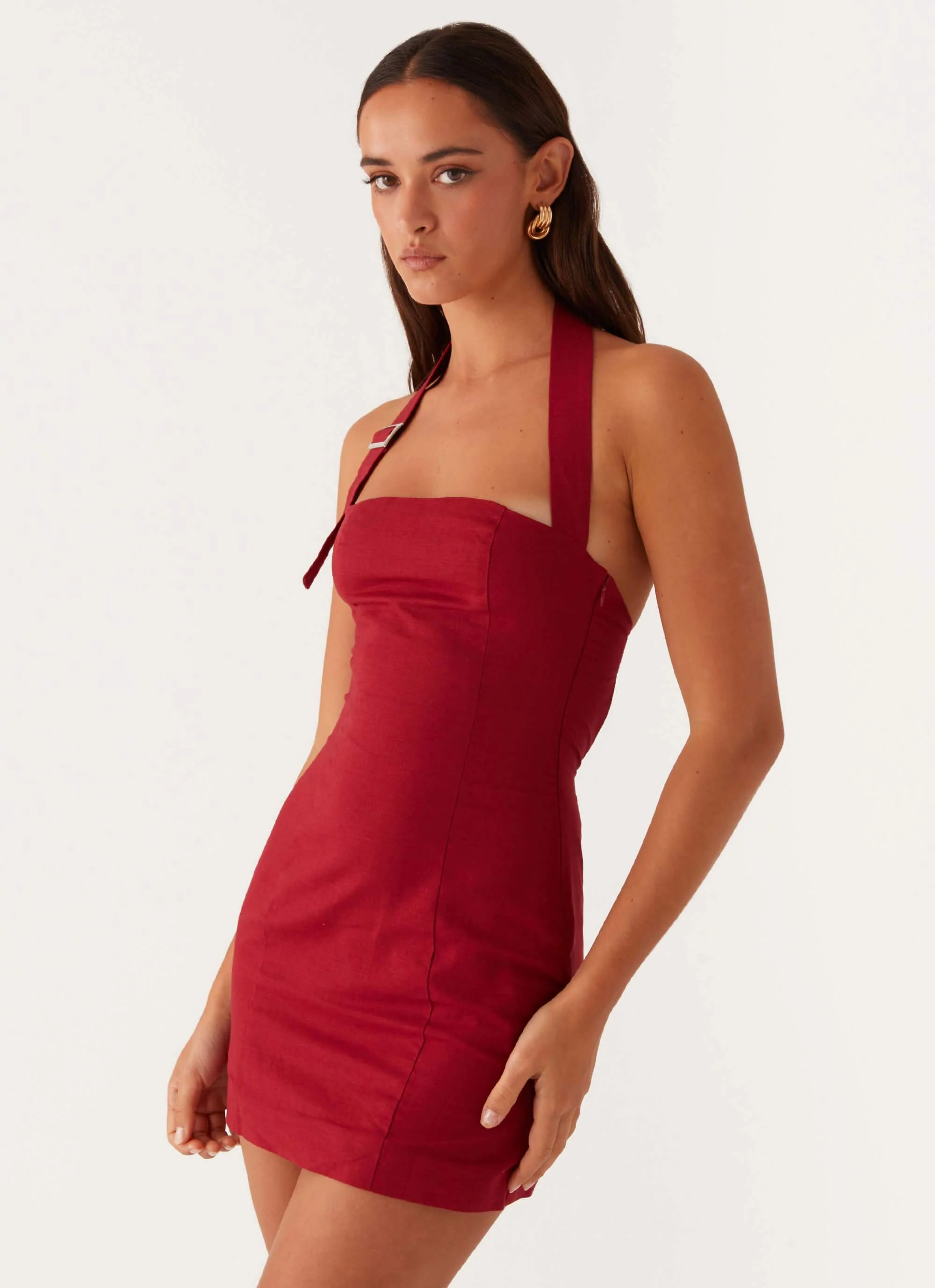 Julianna Linen Mini Dress - Maroon | Peppermayo (Global)