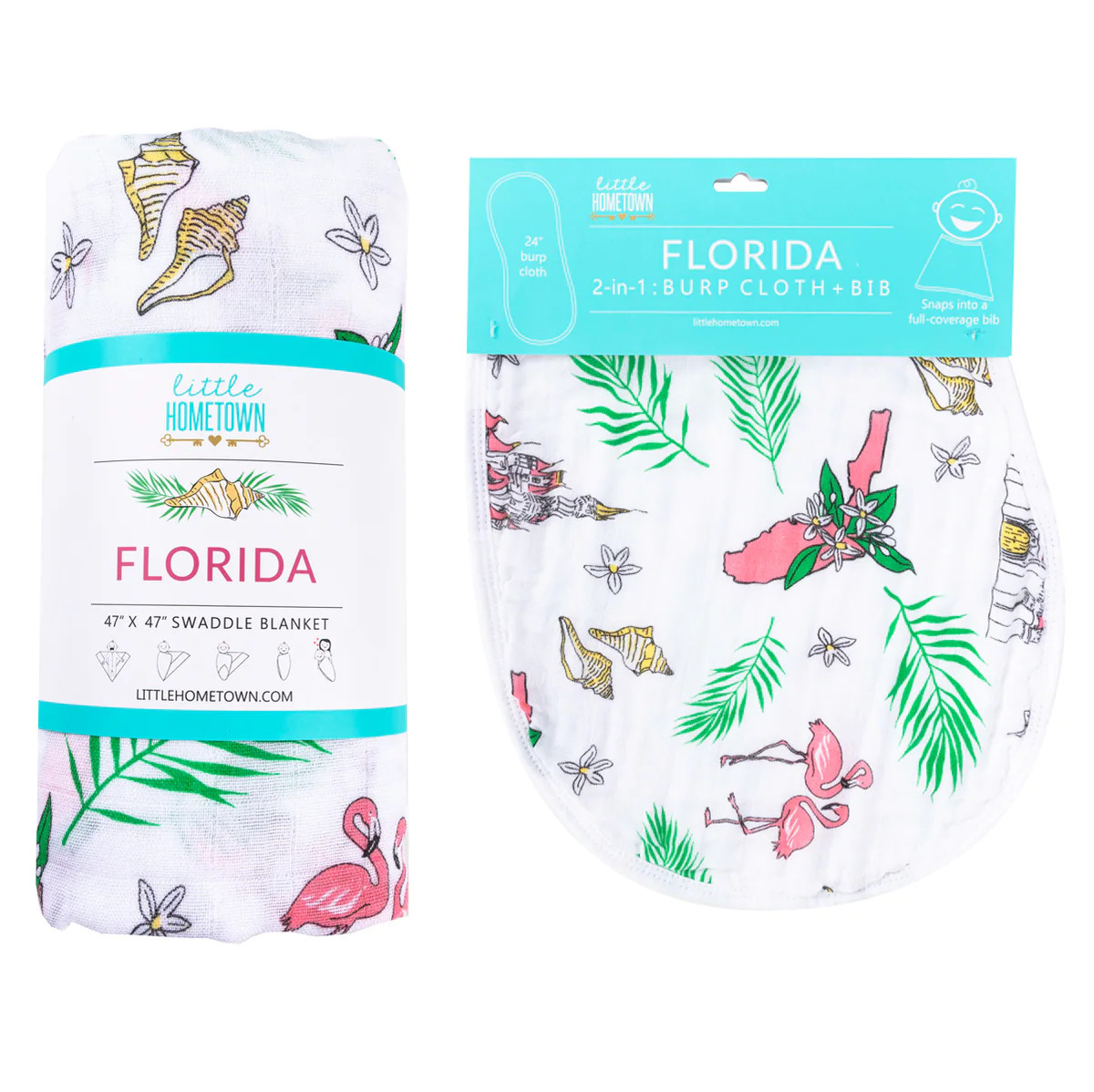 Gift Set: Florida Baby Muslin Swaddle Blanket and Burp Cloth/Bib Combo (Floral) | Little Hometown