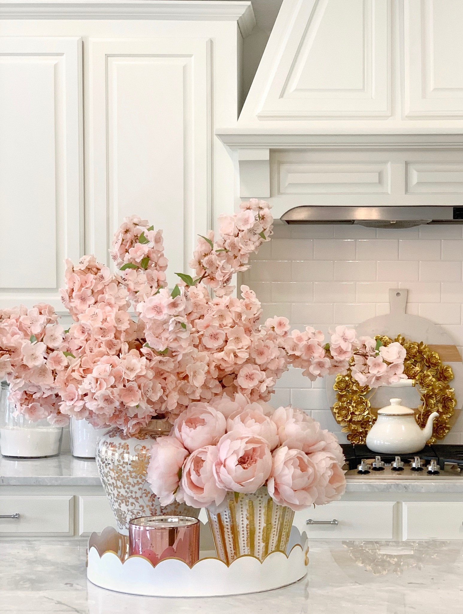 My cherry blossoms are on clearance! 🌸 faux flowers, pink cherry blossom stems, pink peonies, cherry blossom branches, spring decor, summer decor, white and gold ginger jar 

#LTKunder50 #LTKhome #LTKsalealert