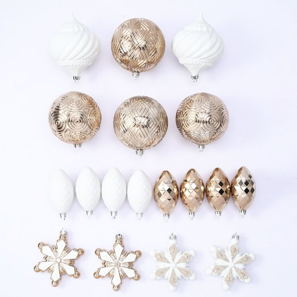 Holiday Time 100 mm Shatterproof Christmas Ornaments, White & Champagne Gold, 18 Count - Walmart.... | Walmart (US)