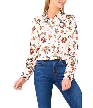 CeCe Woven Collared Floral Print Long Sleeve Button Front Blouse | Dillard's | Dillard's