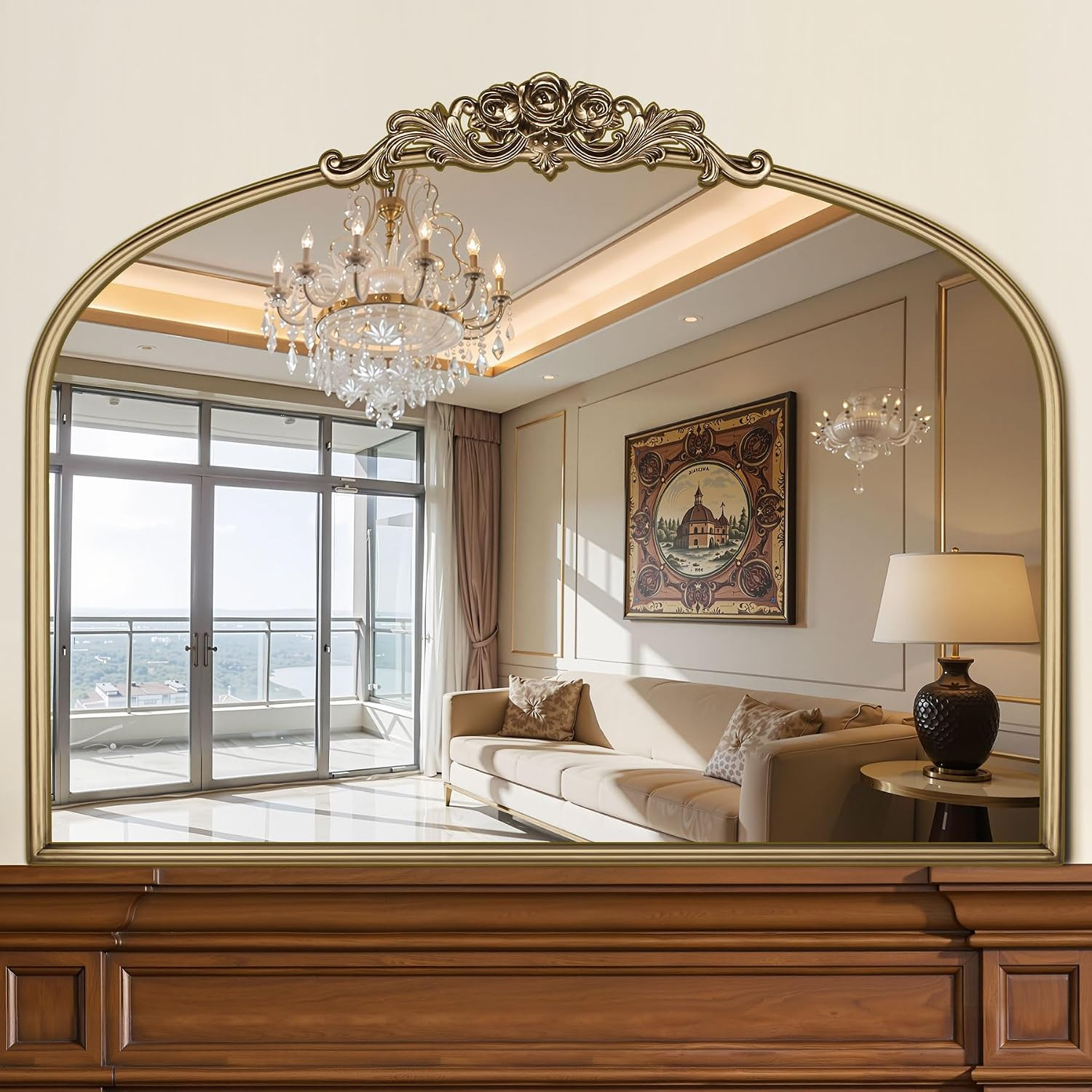 40"x30" Vintage Gold Mirror, Large Baroque Mirror | Metal Frame, Gold Antique Mirror for Fireplace, Living Room, Bedroom, Entryway or Bathroom, HD Tempered Glass | Amazon (US)