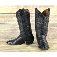 Acme Cowboy Boots Black Leather Mens Size 10 B Narrow Western Rockabilly Vintage | Etsy (US)