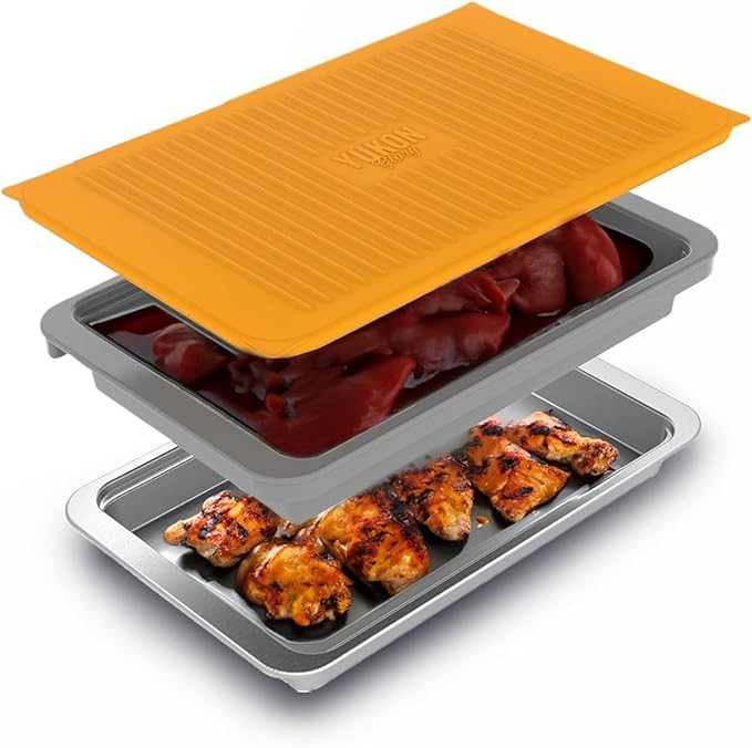 Yukon Glory Prep 'N Serve BBQ Prep and Serve Tray Set – Marinating Tray with Lid + Stainless St... | Amazon (US)
