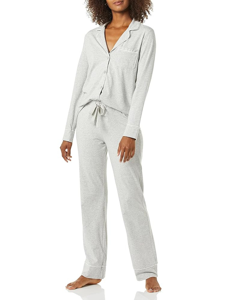 Amazon Essentials womens Cotton Modal Long-Sleeve Shirt and Full-Length Bottom Pajama Set | Amazon (US)