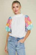 THML Embroidered Puff Sleeve Solid Top | Social Threads