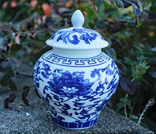 Ancient Chinese Style Blue and White Porcelain Lotus Helmet-Shaped Temple Jar (Lotus Pattern Small) | Amazon (US)