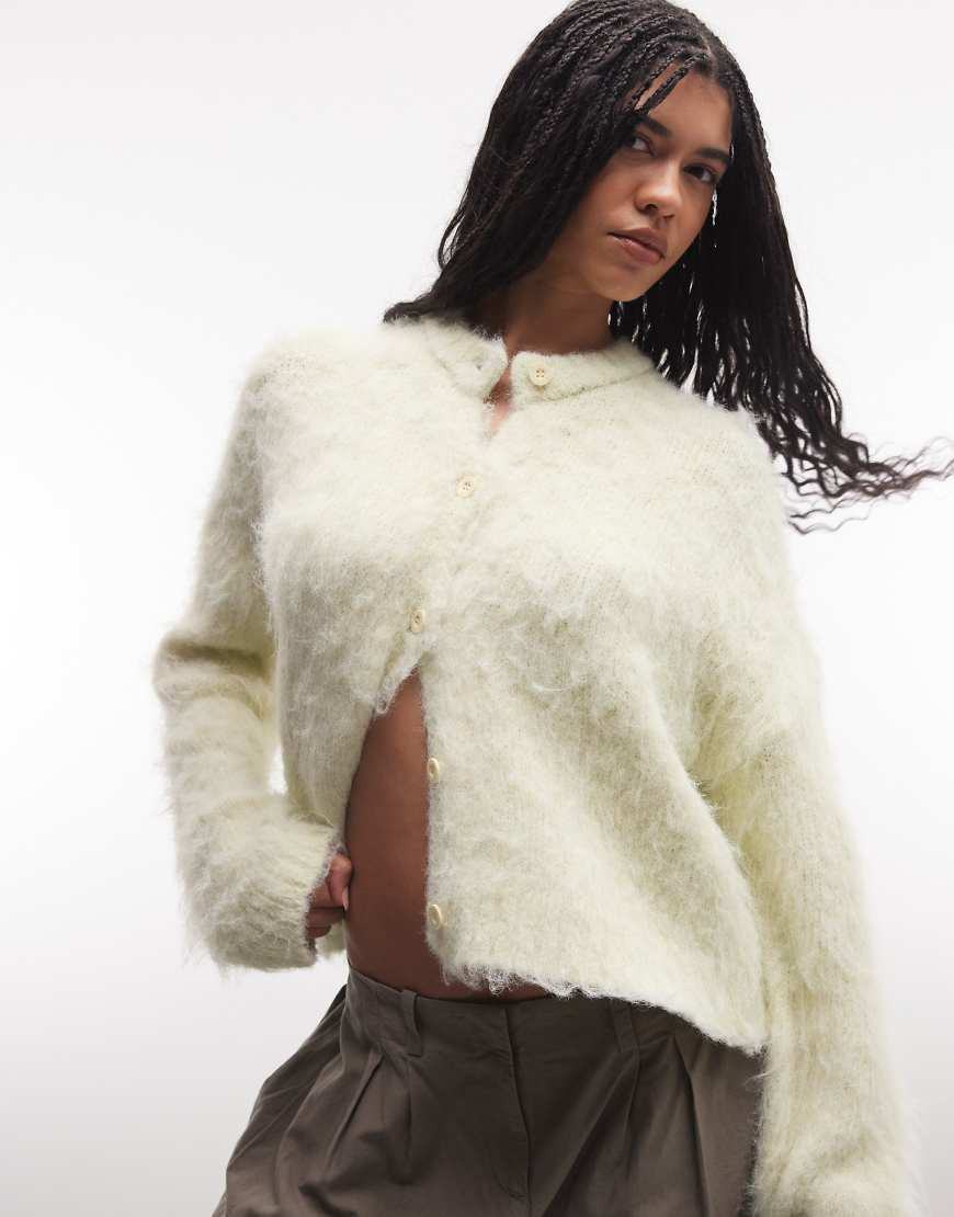 The Ragged Priest fluffy cardigan with baby back graphic in pale lime-Green | ASOS (Global)