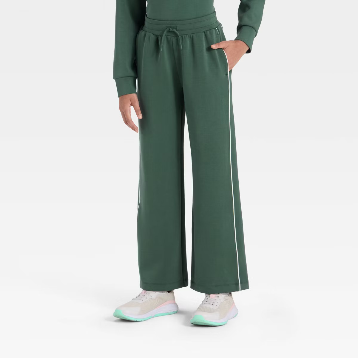 Girls' Airy Sleek Wide Leg Pants - All In Motion™ Light Blue XXL | Target