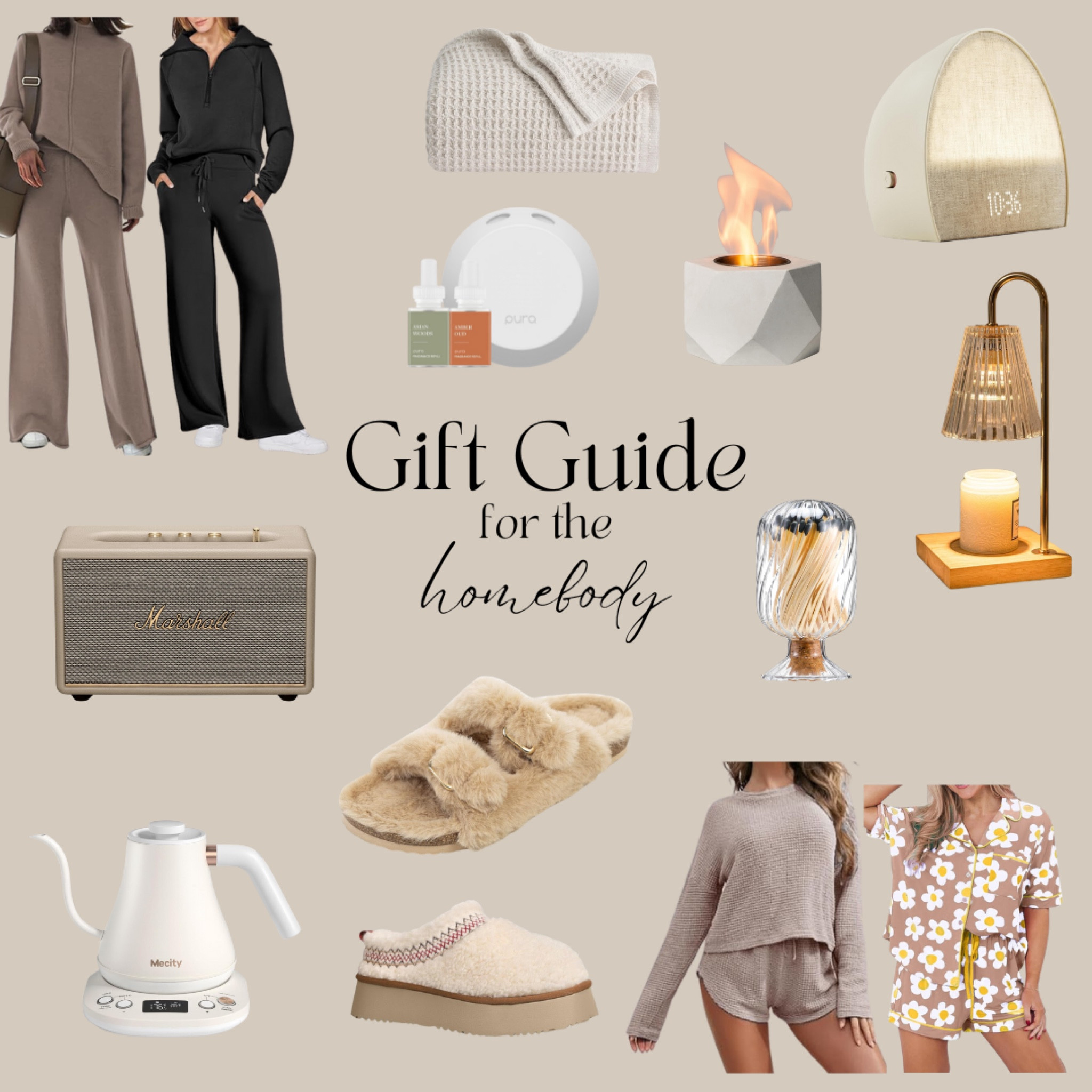 Gift ideas for the homebody, gift ideas for the hostess, gift ideas for her
•••
Guide guide, gift ideas, gift inspo, Christmas gifts, gifts for friends, gifts for coworkers, gift ideas for girlfriend, gift ideas for her, cozy girl, for the girl who has everything, loungewear, lounge set, matching set, Pura, diffuser, home scents, throw blanket, knit blanket, tabletop fire, fire pit, hatch clock, alarm clock, candle warmer, candle lamp, cloche, match holder, match cloche, speaker, house speaker, Bluetooth speaker, slippers, platform slippers, Birkenstocks, birk slippers, kettle, electric kettle, pajamas, pajama set 


#LTKHoliday #LTKWatchNow #LTKGiftGuide