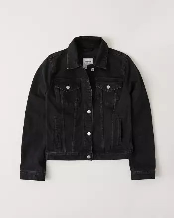 Abercrombie & Fitch Womens Denim Jacket in Black - Size L | Abercrombie & Fitch US & UK