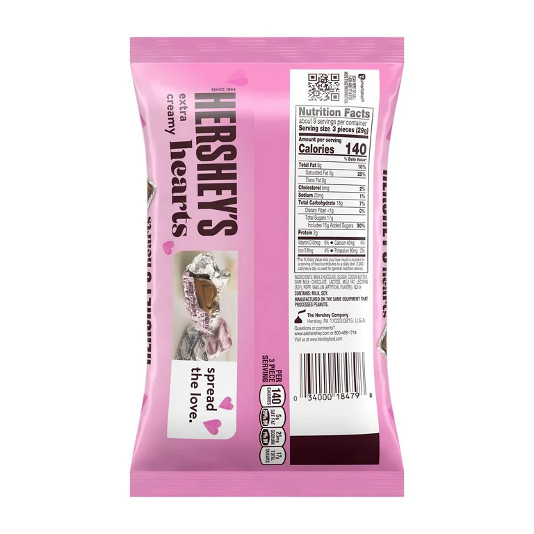 Hershey's Extra Creamy Milk Chocolate Hearts Valentine's Candy, Bag 9.2 oz | Walmart (US)