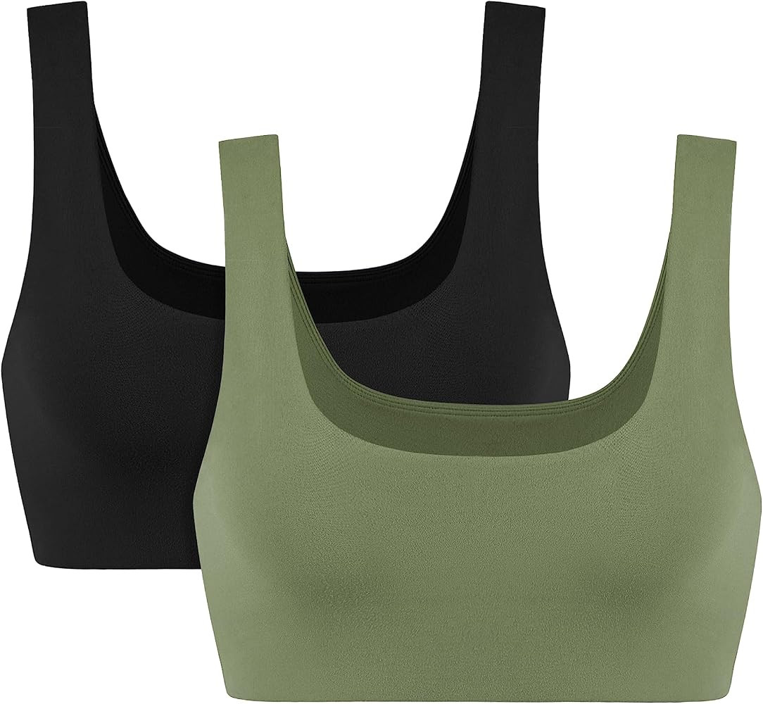 ODODOS 2-Pack Halter Sports Bra for Women Non Padded Strappy/Square Neck Cropped Tops Workout Yog... | Amazon (US)