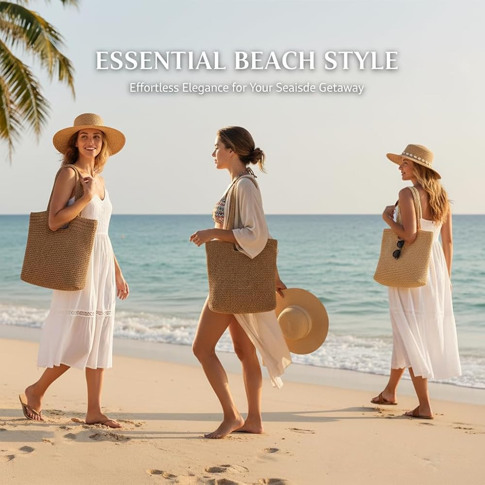 Straw Beach Tote Bag: Large Summer Boho Woven Bags - Rattan Handmade Shoulder Handbags for Women | Amazon (US)