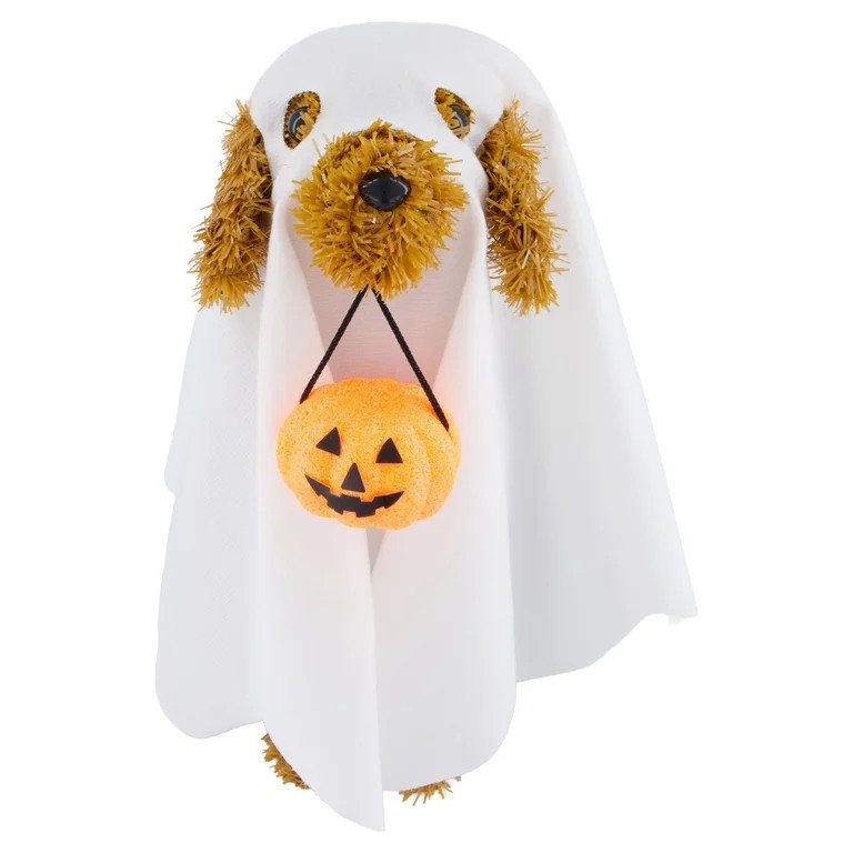 Tinsel Dog in Ghost Costume Tabletop Decoration, Brown and White, 11", Halloween by Way To Celebr... | Walmart (US)