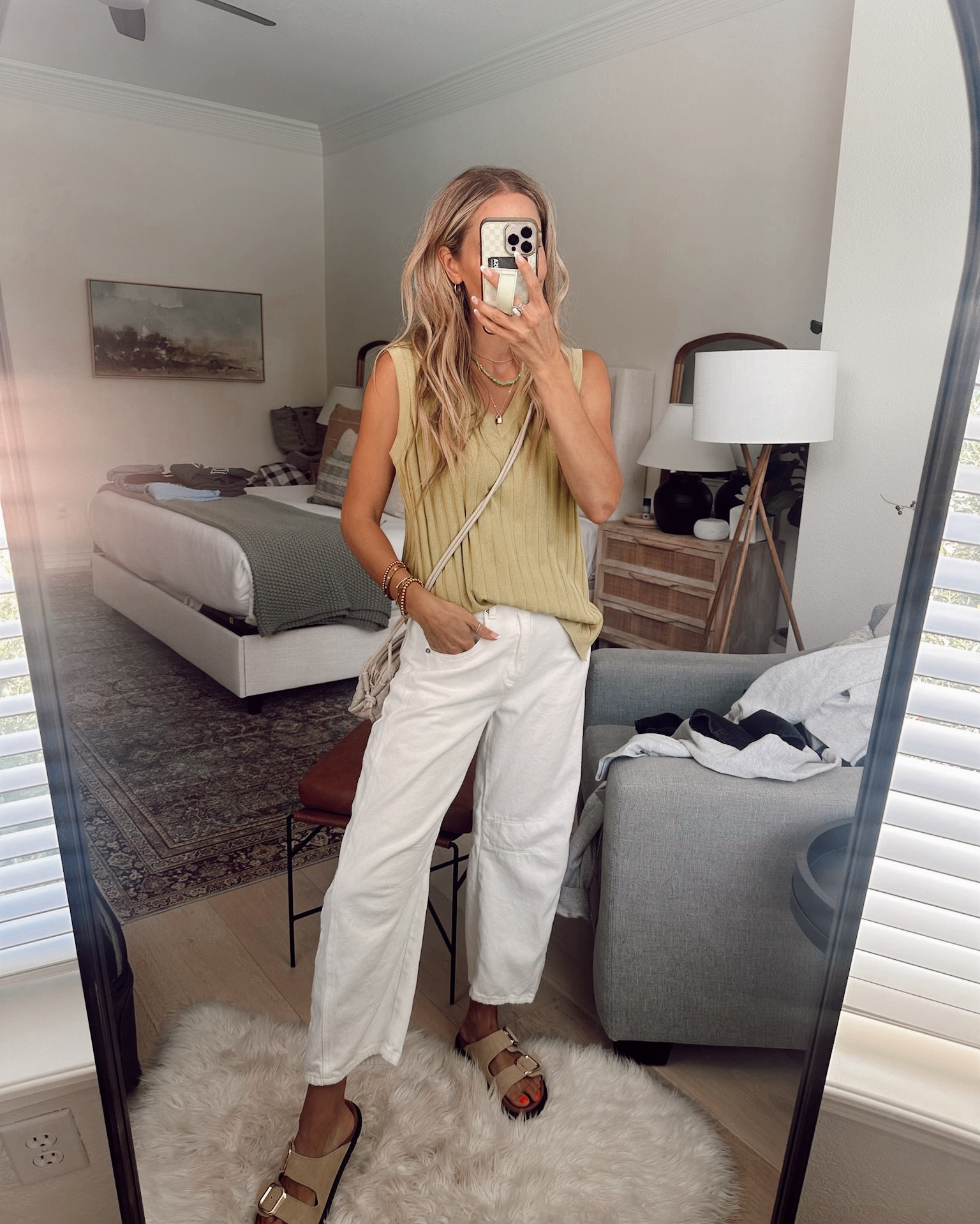 These Free People lookalike outfits are SO chic + my wallet loves me 👏🏼 

These white barrel jeans are almost identical to FP. Pairing them with sweater set top, bold tank + neutral oversized tee.

All paired with Amazon Birkenstock lookalike sandals ✨ 

Size s / my tts in tops & bottom. 
5’5” | 117 lbs 

#LTKWorkwear #LTKStyleTip #LTKFindsUnder100
